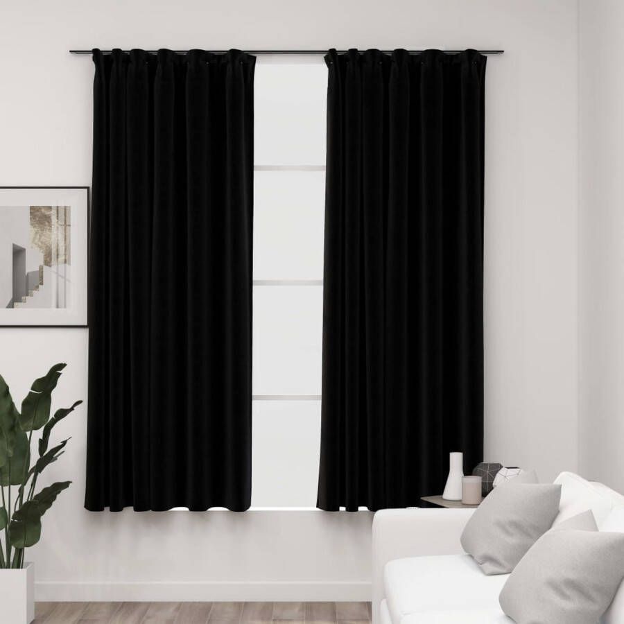 The Living Store verduisterend gordijn linnen-look 140 x 175 cm zwart