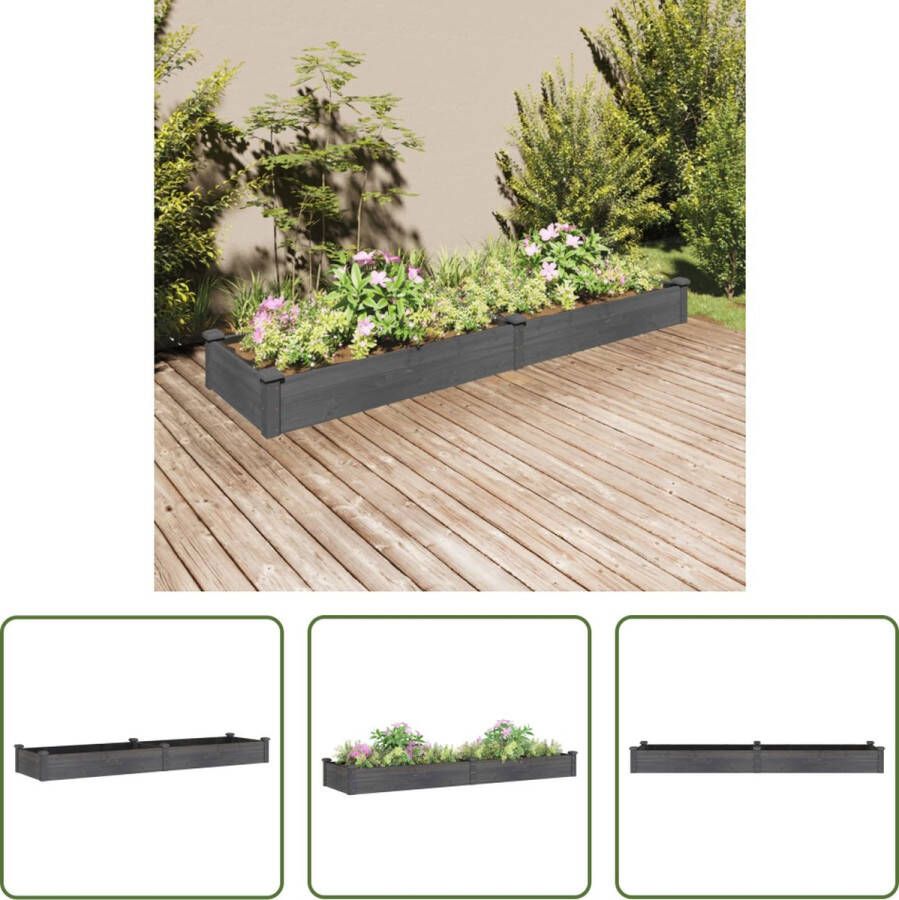 The Living Store Verhoogd plantenbak Massief vurenhout Grijs 240 x 60 x 25 cm Met open bodem