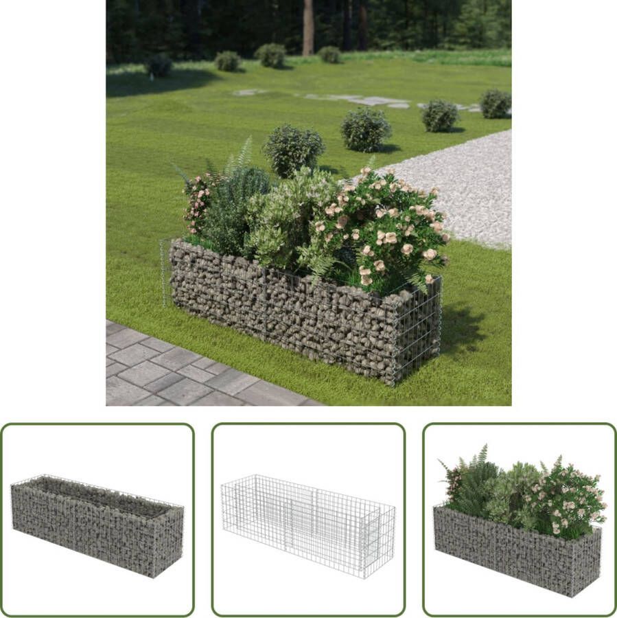 The Living Store Verhoogde Gabion Plantenbak Tuinbak van Gegalvaniseerd Staal 180x50x50 cm Zilver