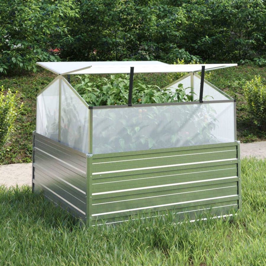The Living Store Verhoogde Plantenbak 100 x 100 x 85 cm Kas Zilver