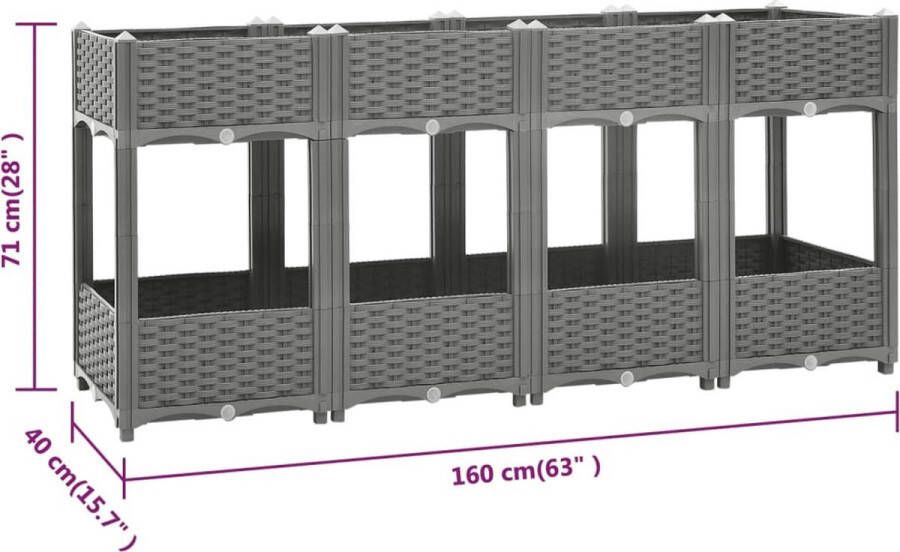 The Living Store Verhoogde Tuinbak Rattan-Look 160 x 40 x 71 cm Lichtgrijs PP