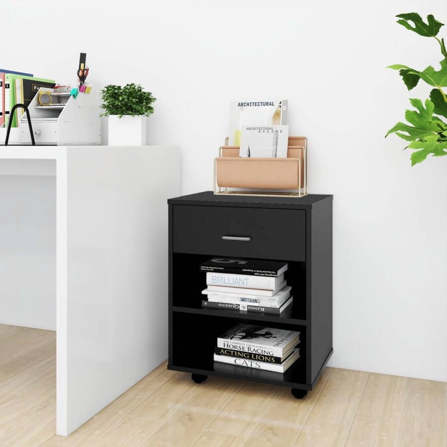 The Living Store Verrijdbare kast Bureau opbergmeubel 46x36x59 cm Zwart spaanplaat