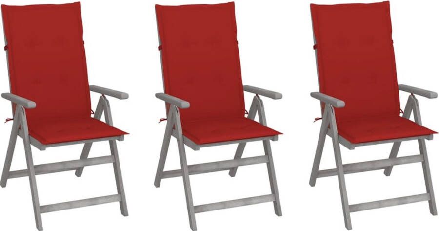 The Living Store Verstelbare Armstoelen Acaciahout Greywash 56 x 70 x 110 cm Rood kussen