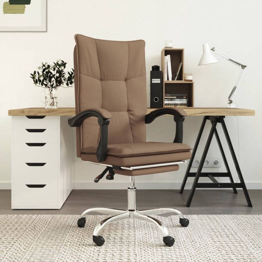 The Living Store Verstelbare Bureaustoel Bruin 63x56 cm Ademende stof Verstelbare rugleuning en voetensteun 360 graden draaibaar