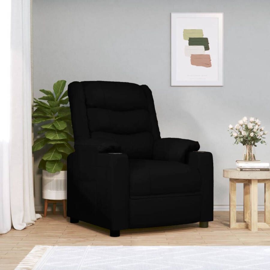 The Living Store Verstelbare fauteuil PU-leer Stabiel frame Comfortabel Met bekerhouder Montagehandleiding Zwart 78.5x95.5x100cm