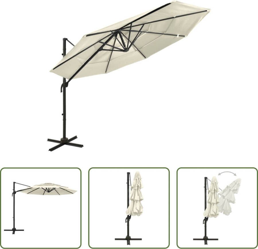 The Living Store Vierlaagse Parasol 300x300x247 cm UV-beschermend polyester gepoedercoat aluminium