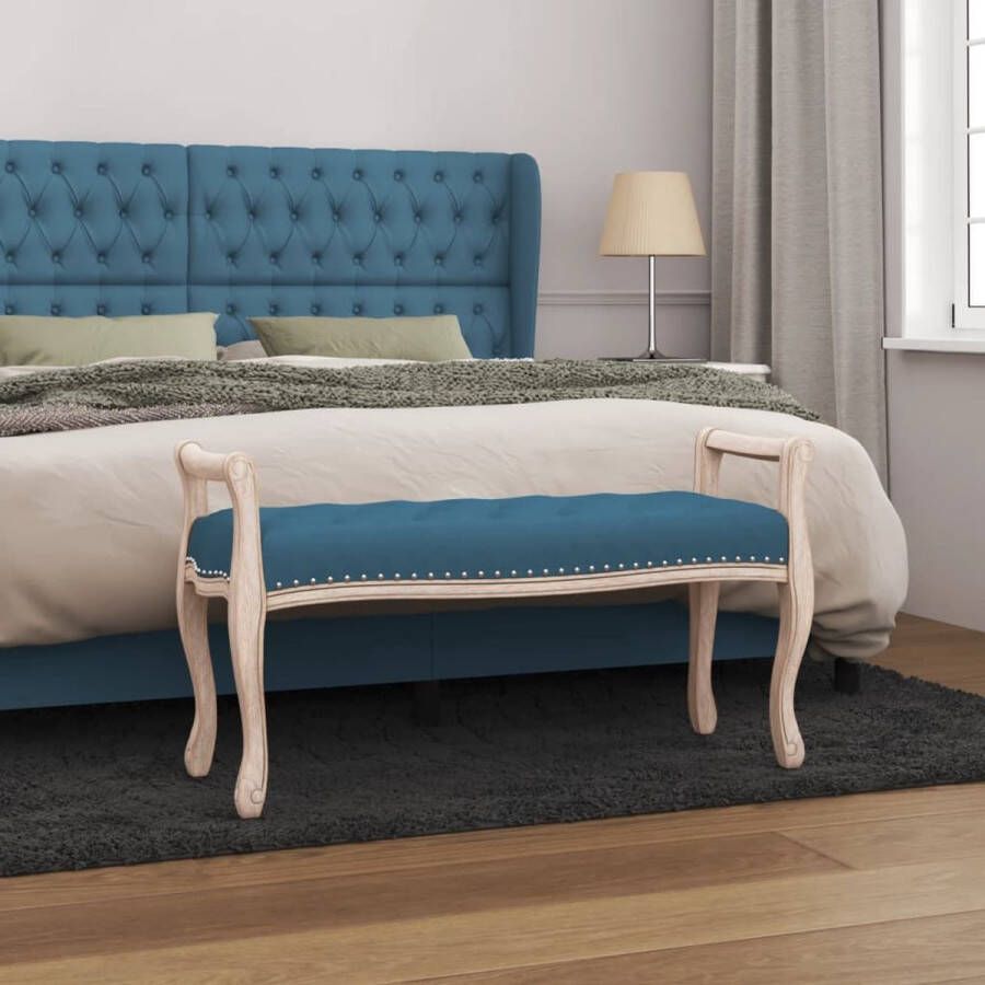 The Living Store Vintage Fluweel Bankje Blauw 110 x 45 x 60 cm Franse vintage stijl