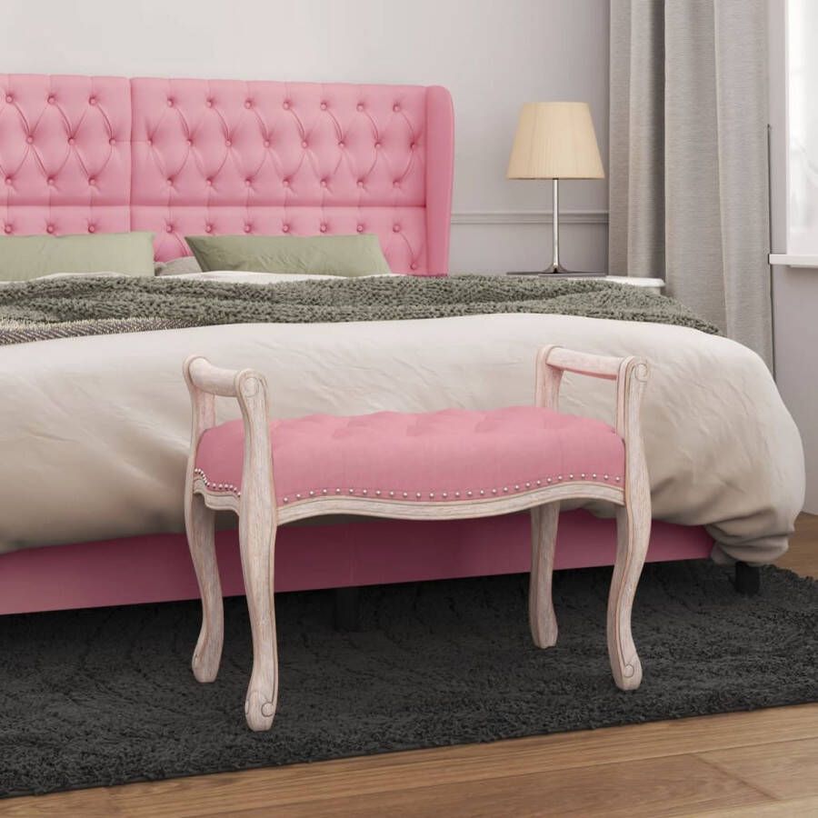 The Living Store Vintage Fluwelen Halbankje 80 x 45 x 60 cm Roze