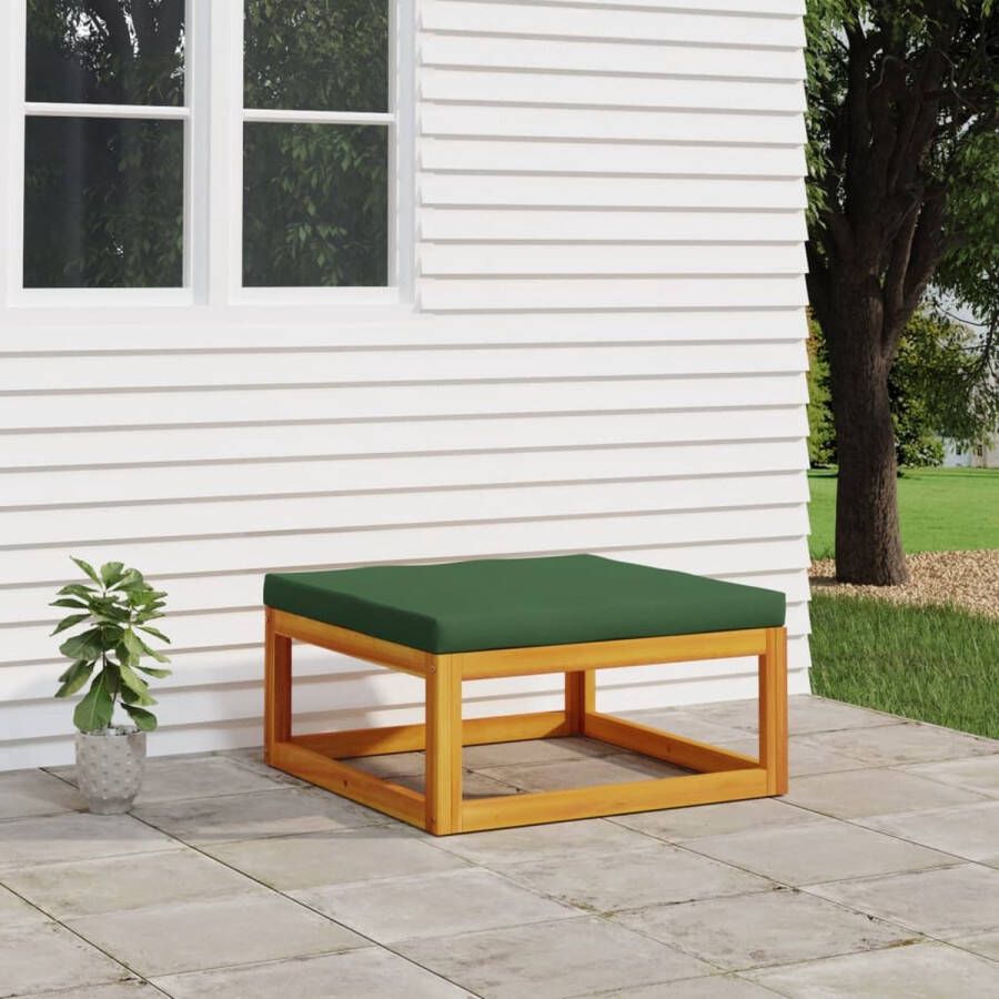 The Living Store Voetenbank Acaciahout 68 x 68 x 29 cm Groen kussen
