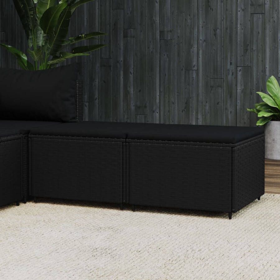 The Living Store voetensteunen zwart 55 x 55 x 31 cm weerbestendig PE-rattan stevig frame modulair ontwerp comfortabel zitkussen verstelbare poten