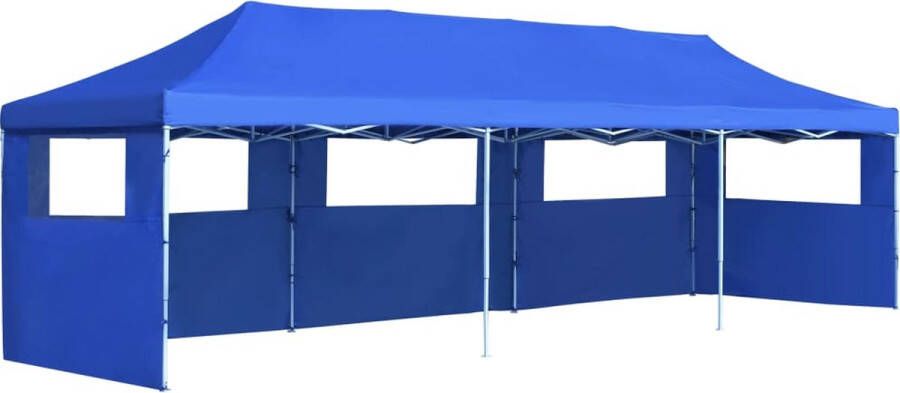 The Living Store Paviljoen Blauw 870 x 291 x 315 cm UV- en waterbestendig Inclusief 5 zijwanden met transparante vensters Gemaakt van oxford met PVC-coating Roestvrij stalen frame Inklapbaar en eenvoudig te monteren