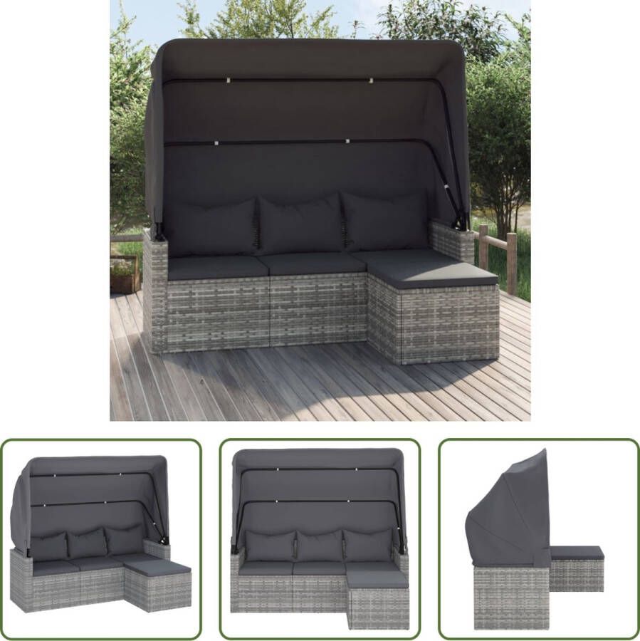 The Living Store Vrijstaande Rattan Tuinbank Grijs 178 x 64 x 151.5 cm Inclusief Voetenbank en Kussens