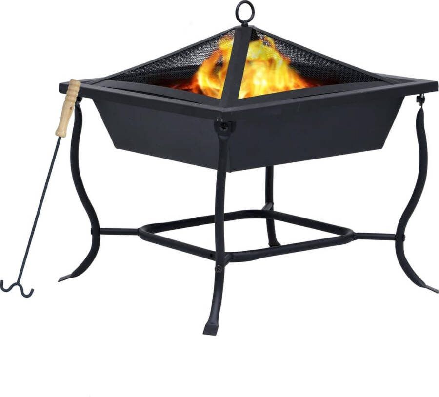The Living Store Vuurkorf Gepoedercoat staal 42x42x45 cm Met handvat en vonkbeschermer