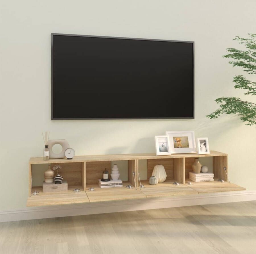 The Living Store Wandgemonteerd TV-meubel Sonoma Eiken Bewerkt Hout 100 x 30 x 30 cm Praktische Deuren