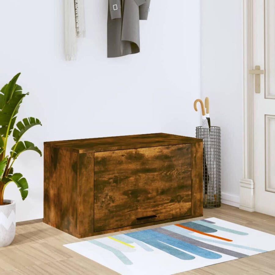 The Living Store Wandgemonteerde Schoenenkast Gerookt Eiken 70 x 35 x 38 cm (B x D x H)