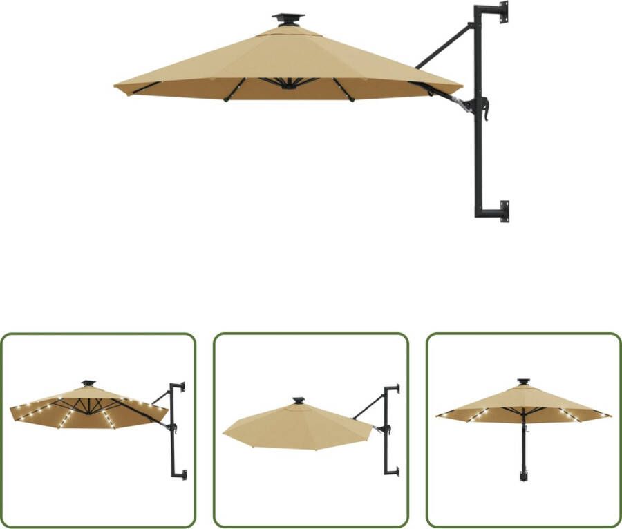 The Living Store Wandparasol 300 x 131 cm 100% polyester Taupe Met zwengelsysteem 28 LED-lampjes