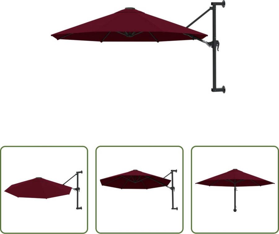 The Living Store Wandparasol Bordeauxrood 300 x 131 cm UV-beschermend polyester Kantelbaar ontwerp Sterke metalen paal Eenvoudig te monteren