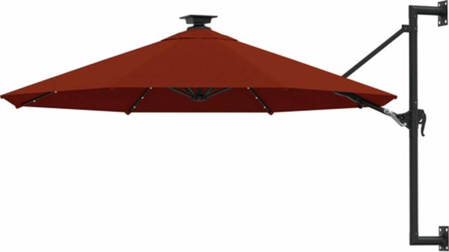 The Living Store Wandparasol Terracotta 300 x 131 cm UV-beschermend polyester Inclusief 28 LED-lampjes Zwenkbaar Stabiel en duurzaam Met zwengelsysteem Levering inclusief wandbevestiging Montage vereist