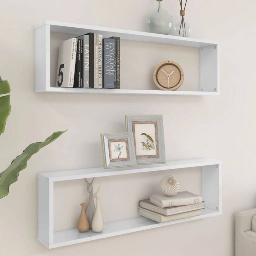 The Living Store Wandschappen Hoogglans Wit 100 x 15 x 30 cm Kubusontwerp