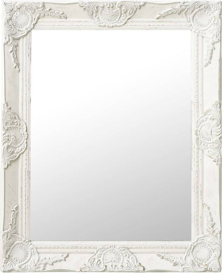 The Living Store Wandspiegel Barok 50x60 cm wit houten frame rechthoekig spiegelvorm