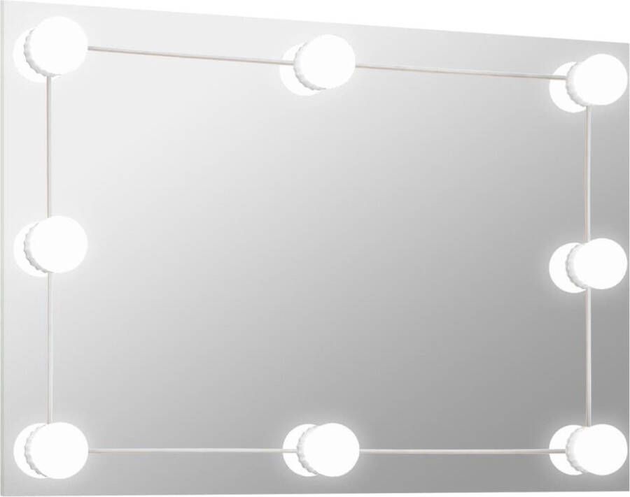 The Living Store Wandspiegel LED-lampen 60x40 cm Zilver Warmwit Koudwit Glas Kunststof 3.000K 6.000K 5V USB Montage vereist