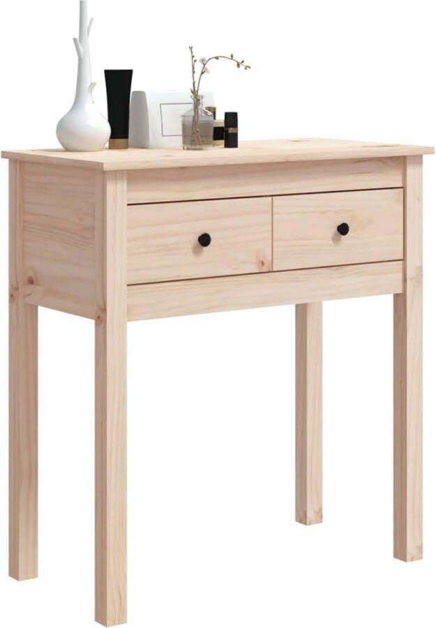 The Living Store Wandtafel Massief Grenenhout 70 x 35 x 75 cm Met 2 lades Rustieke uitstraling