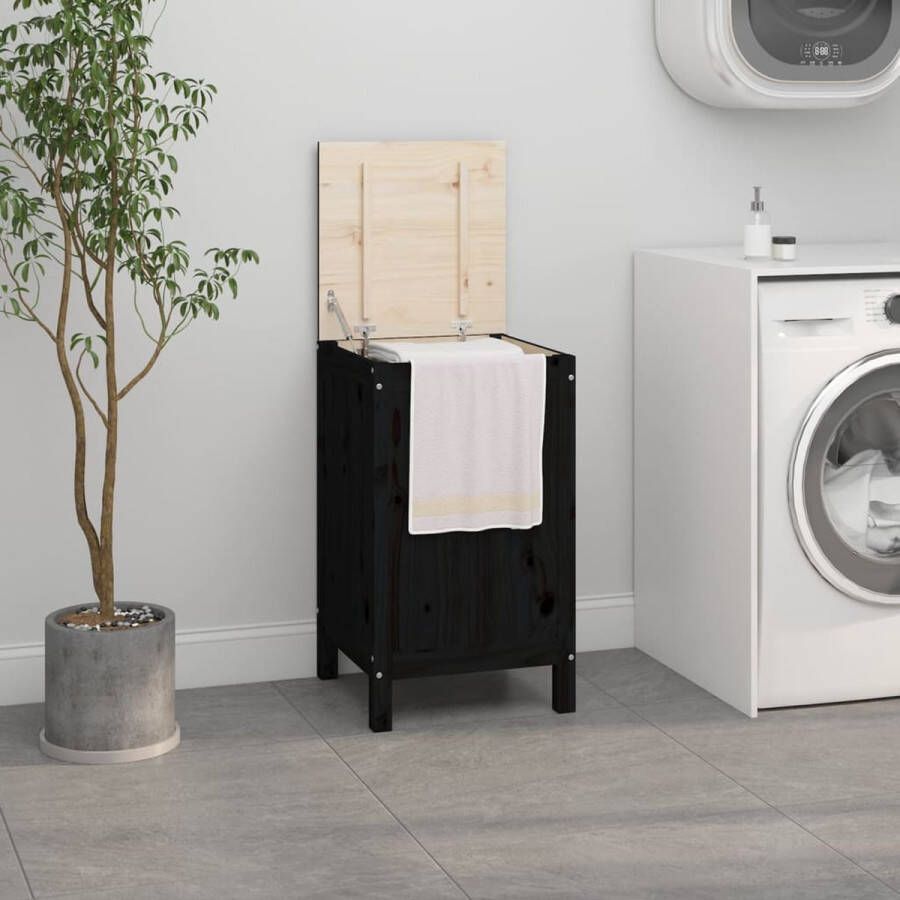The Living Store Wasmand Massief grenenhout 44 x 44 x 76 cm Zwart