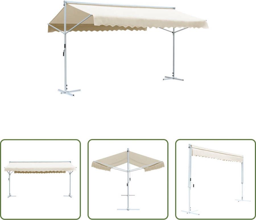 The Living Store Waterafstotende Luifel Gepoedercoat Staal 600x300x300 cm Crème UV en Weerbestendig