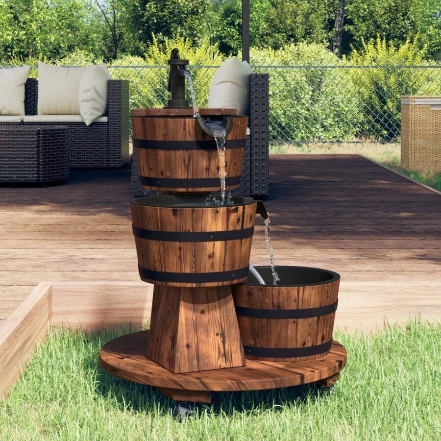 The Living Store Waterfontein Massief Vurenhout Tuindecoratie 55 x 55 x 80 cm Met watervalfontein