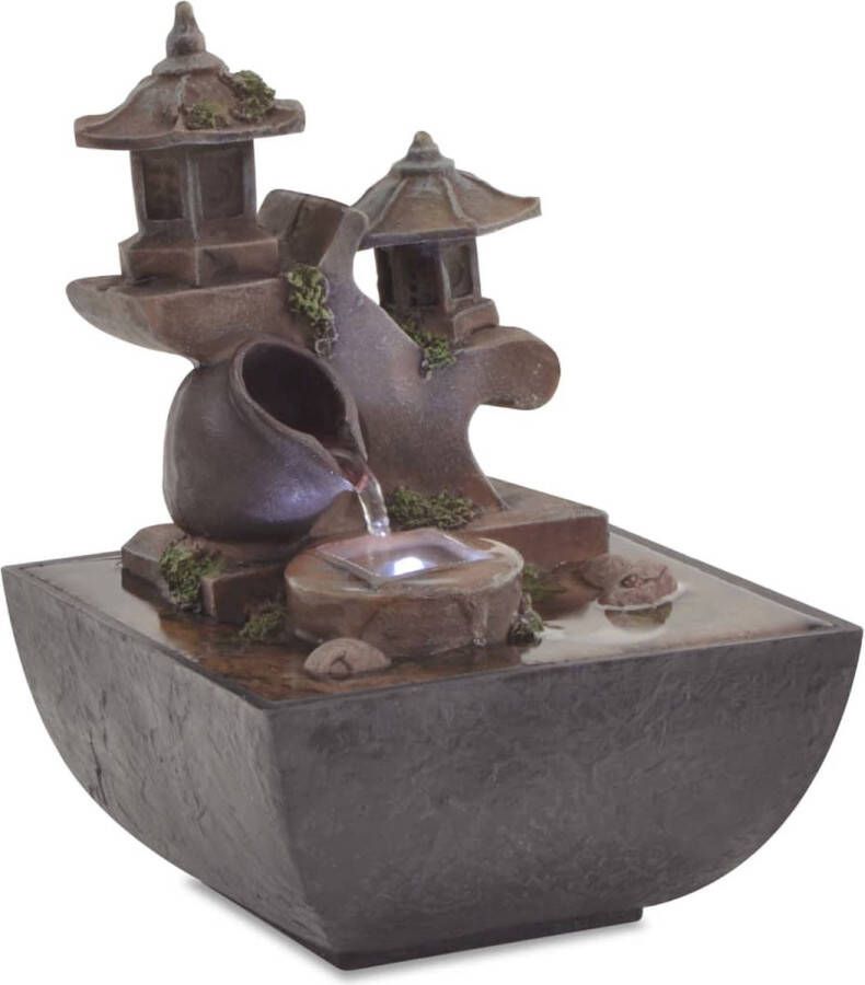 The Living Store Waterornament LED-fontein Grijs en bruin 13.5 x 13.5 x 18.5 cm Polyresin