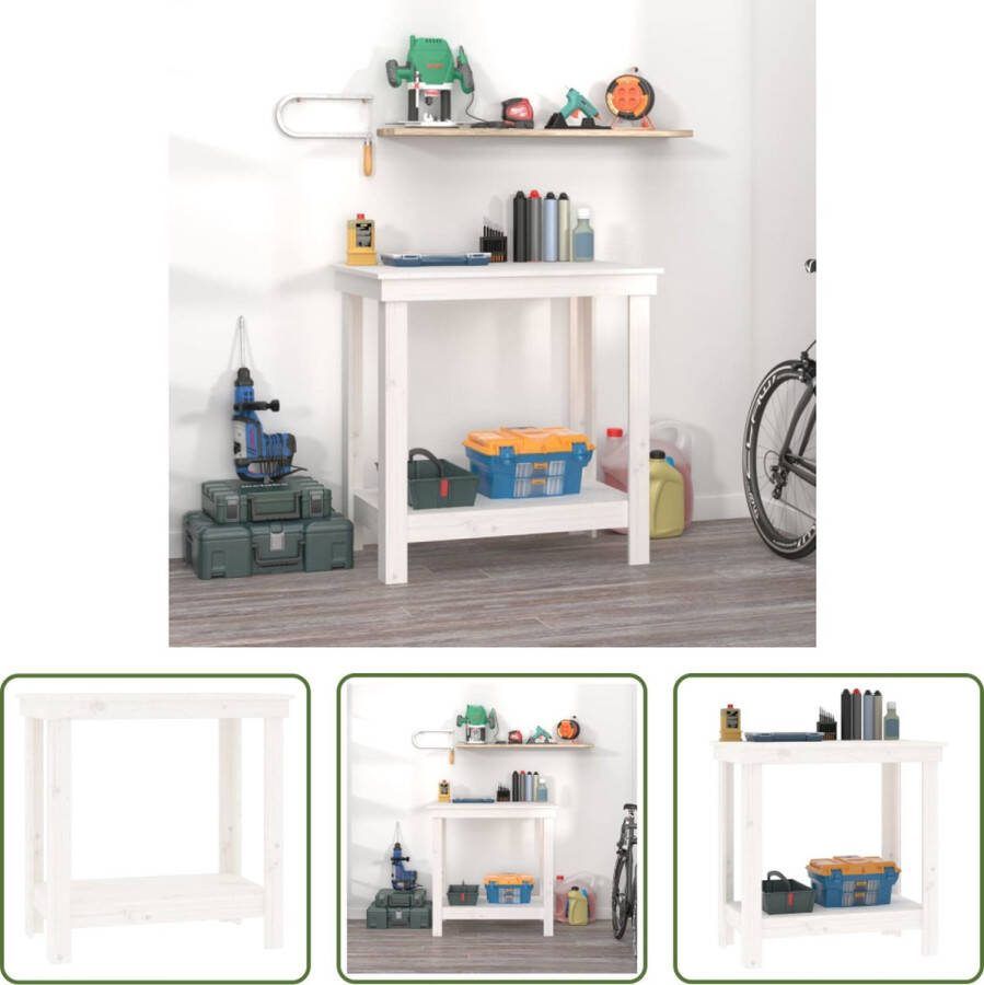 The Living Store Werkbank 80 x 50 x 80 cm wit grenenhout