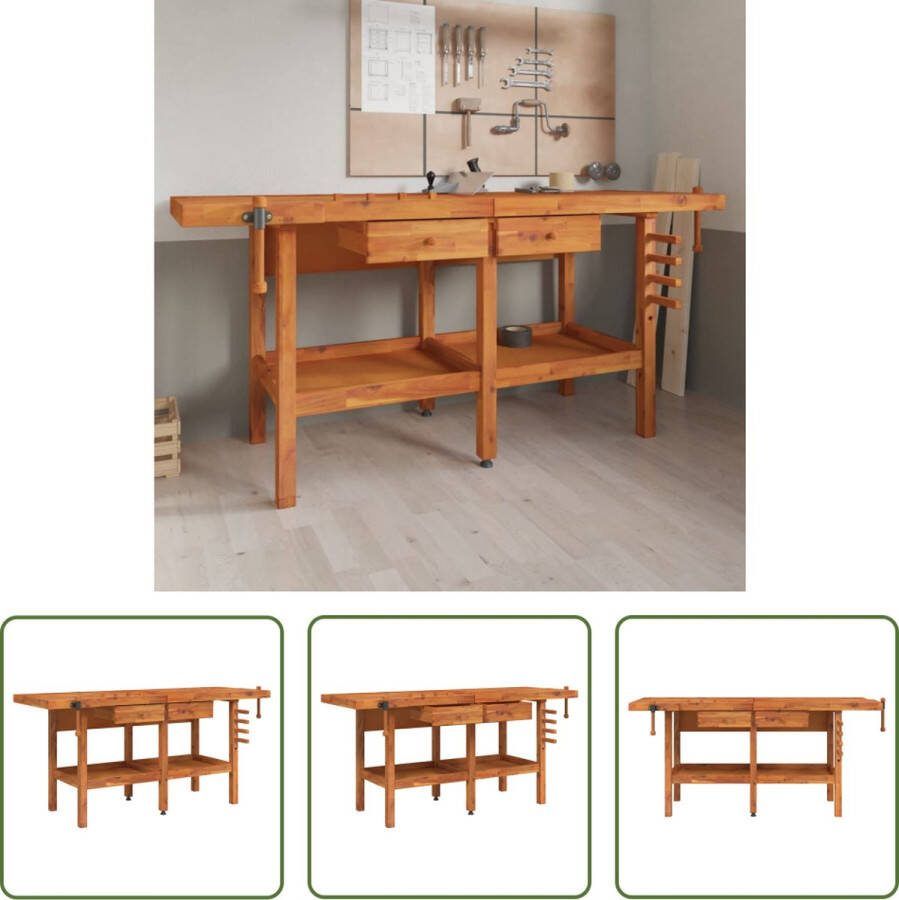 The Living Store Werkbank Acaciahout Met opbergruimte Afmetingen- 184-192 x 54 x 62 cm Inclusief bankschroeven