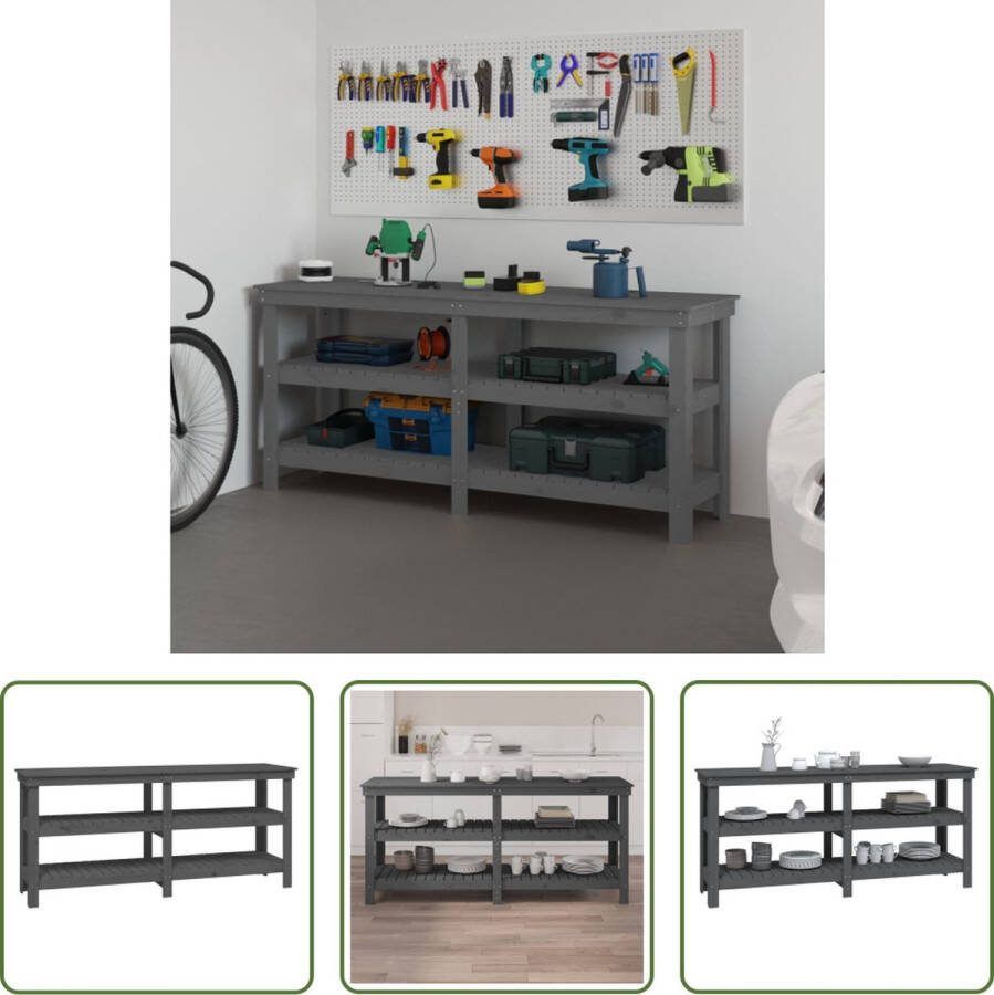 The Living Store Werkbank Afmetingen- 181 x 50 x 80 cm Kleur- Grijs Materiaal- Massief grenenhout