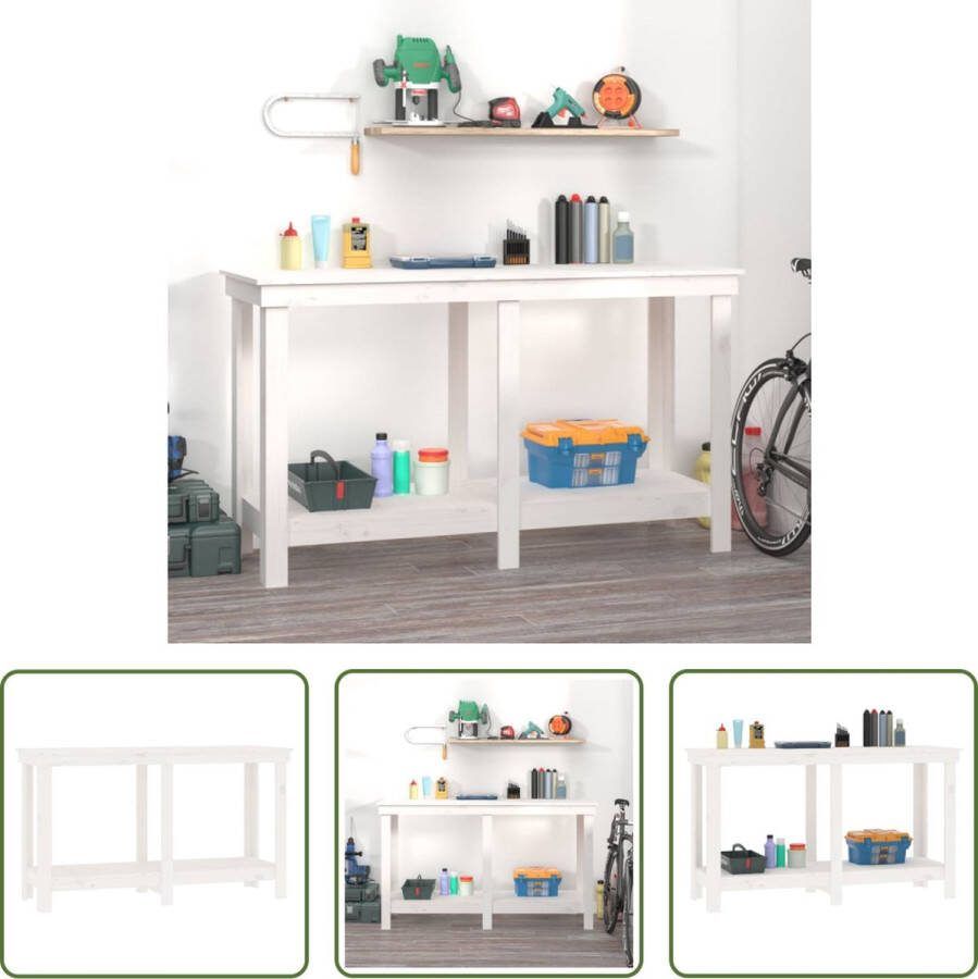 The Living Store Werkbank Grenenhout Garage 140x50x80 cm Wit