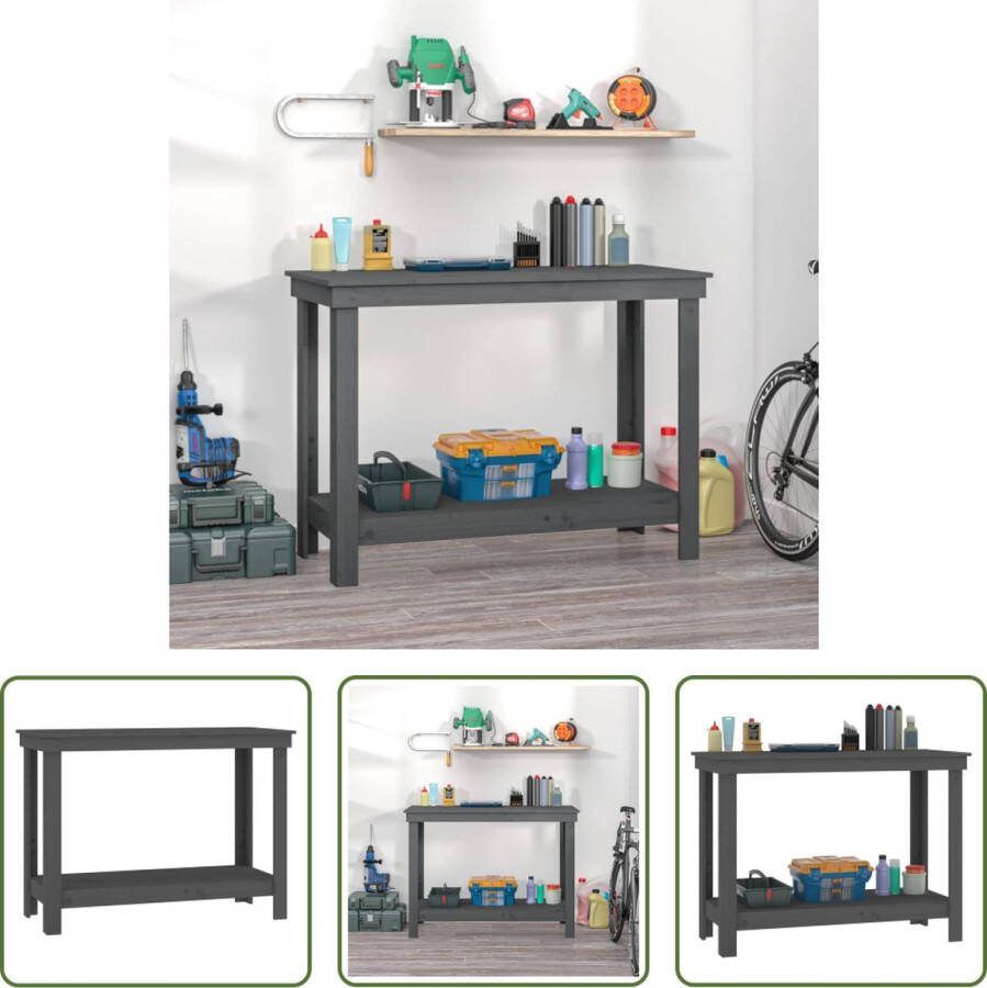 The Living Store Werkbank Grenenhout Grijs 110 x 50 x 80 cm