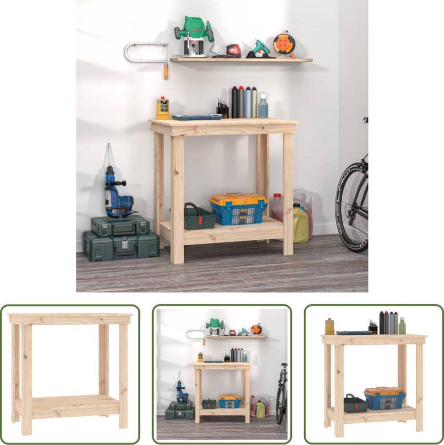 The Living Store Werkbank Grenenhout Werktafel met opbergruimte 80x50x80 cm Stabiel frame