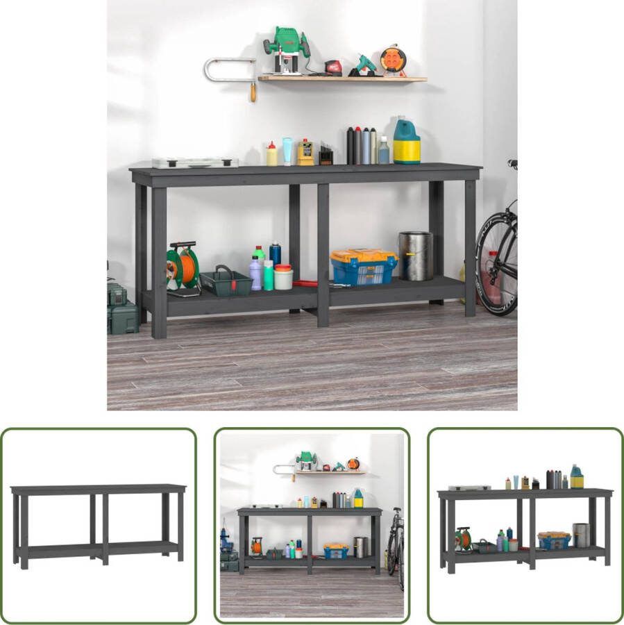 The Living Store Werkbank Hout 180 x 50 x 80 cm Grijs