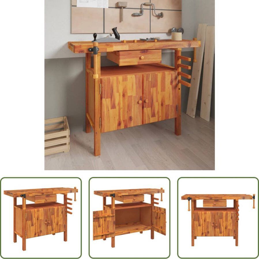 The Living Store Werkbank Massief Acaciahout 116-124 x 44-52 x 83 cm Met opbergruimte