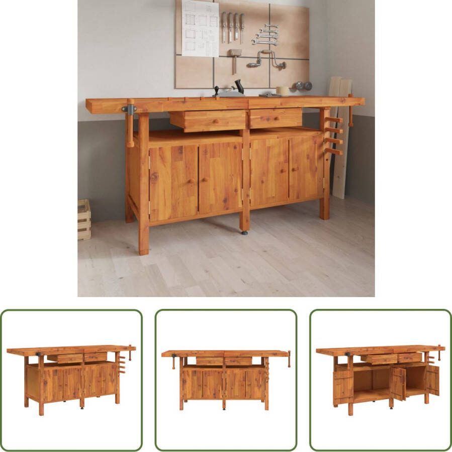 The Living Store Werkbank Massief acaciahout Met opbergruimte Stabiel werkblad Wandmontage vereist