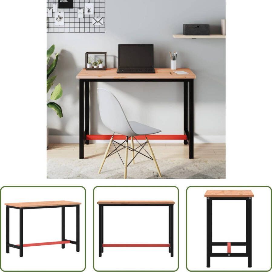 The Living Store Werkbank Massief Beukenhout 115 x 55 x 81.5 cm Gepoedercoat Stalen Frame