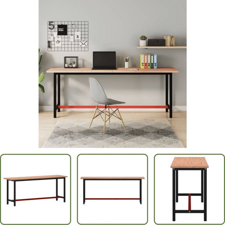 The Living Store Werkbank Massief beukenhout 200 x 55 x 81.5 cm Zwart Rood