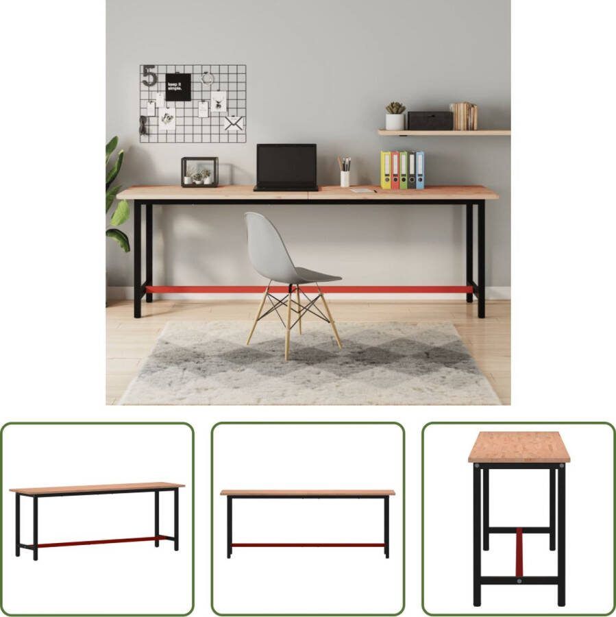 The Living Store Werkbank Massief beukenhout Gepoedercoat frame 220 x 55 x 81.5 cm Zwart en rood Montage vereist