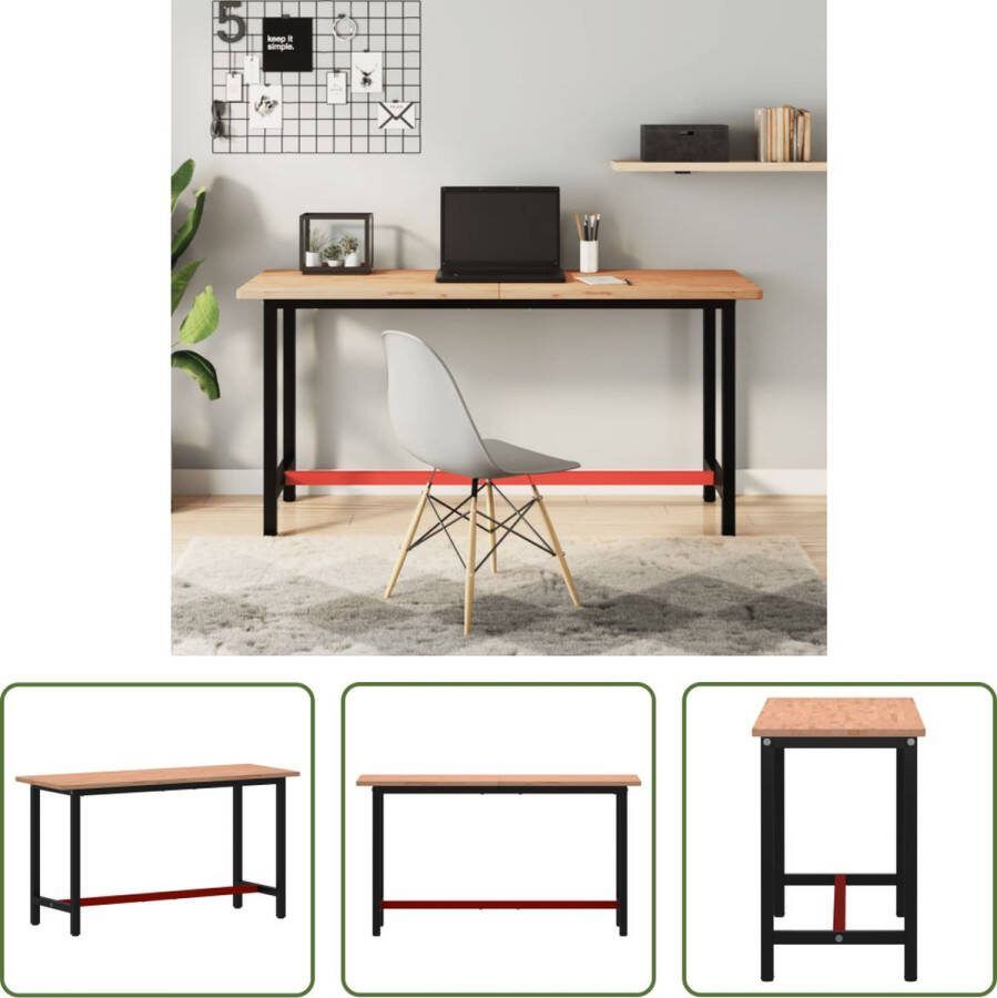 The Living Store Werkbank Massief beukenhout Gepoedercoat stalen frame 150 x 55 x 81.5 cm Zwart en rood Montage vereist