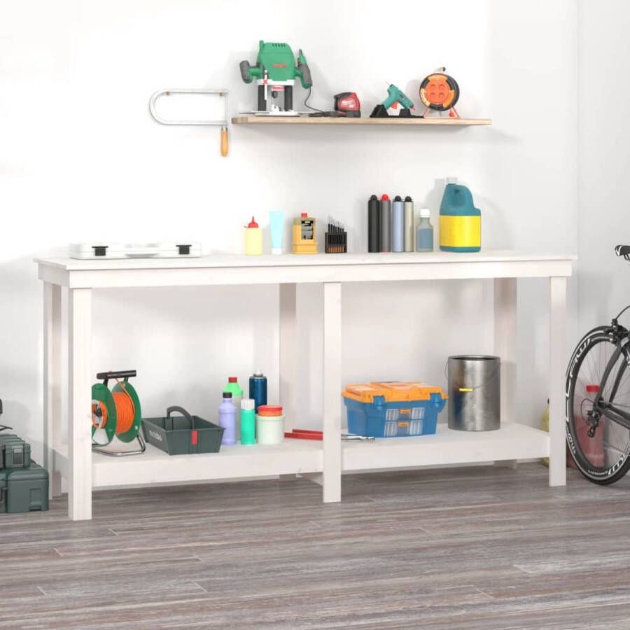 The Living Store Werkbank Massief Grenen 180 x 50 x 80 cm Wit Opbergruimte Stabiel frame