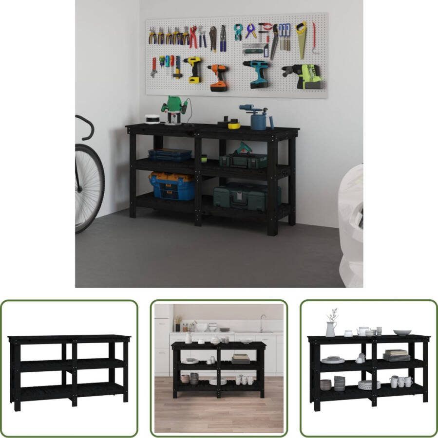 The Living Store Werkbank Massief grenenhout 142.5 x 50 x 80 cm Zwart
