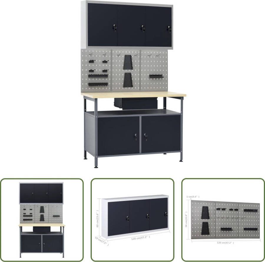 The Living Store Werkbank met 3 Wandpanelen en Wandkast 120 x 60 cm Robuust en gebruiksvriendelijk