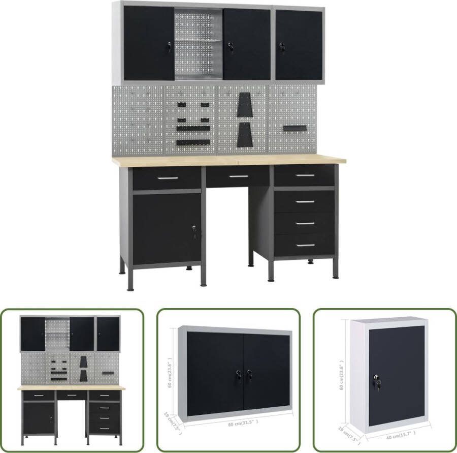 The Living Store Werkbank met 4 wandpanelen en 2 wandkasten 160 x 60 x 85 cm Max 500 kg draagvermogen