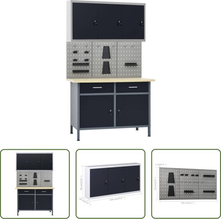 The Living Store Werkbank Pro Toolopslag Afmeting- 120x60x85cm Draagvermogen- 500kg