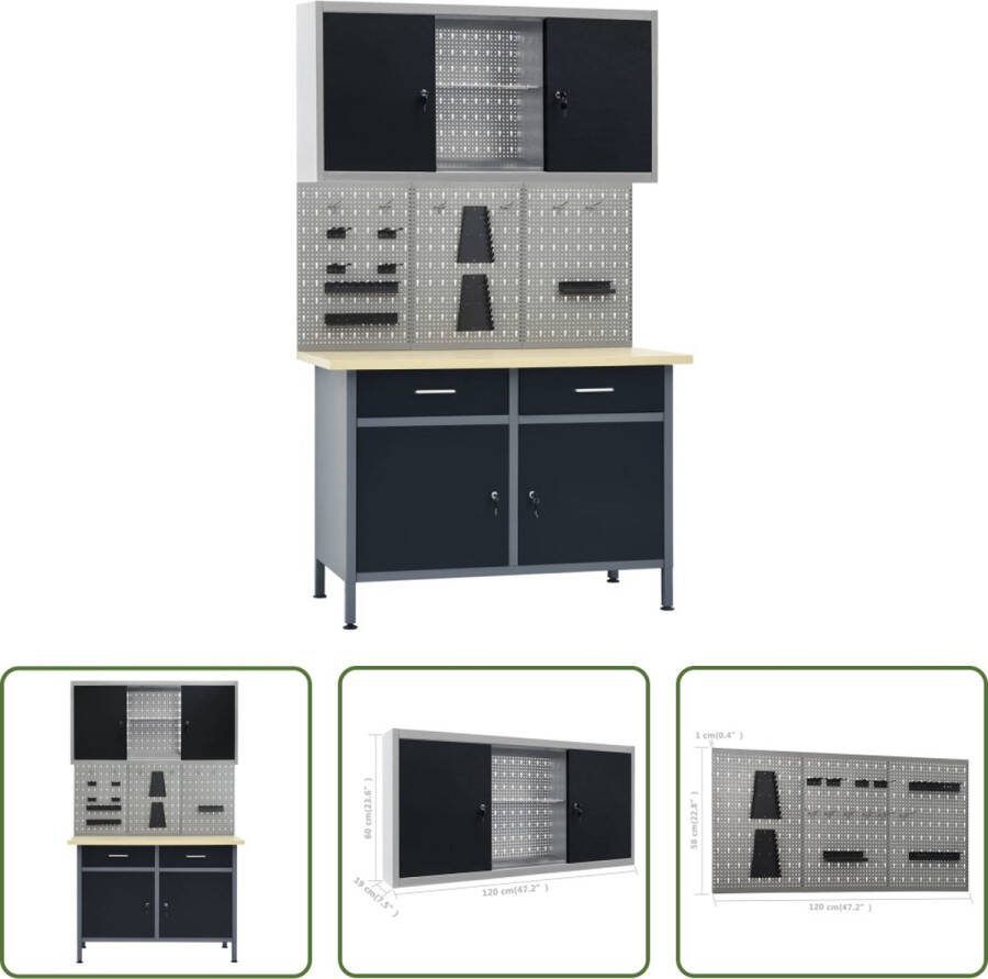 The Living Store Werkbank Robuuste Werkplaats en garage Afmeting- 120 x 60 x 85 cm Draagvermogen- 500 kg