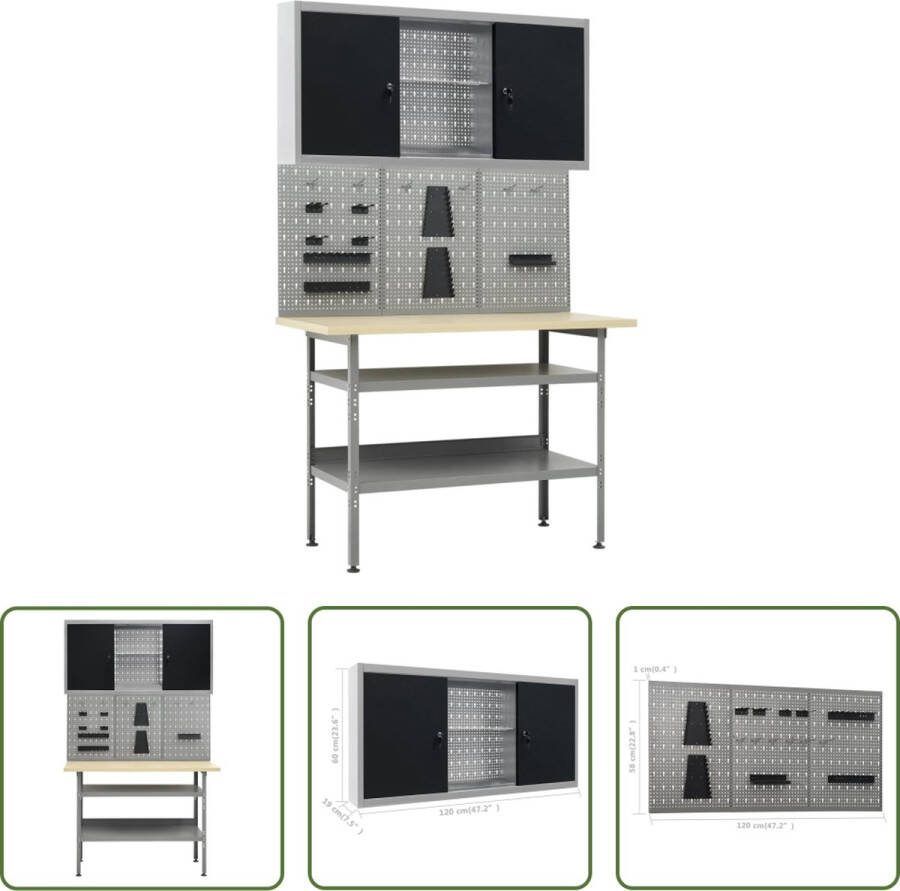 The Living Store Werkbank wandpanelen wandkast 120x60 cm grijs